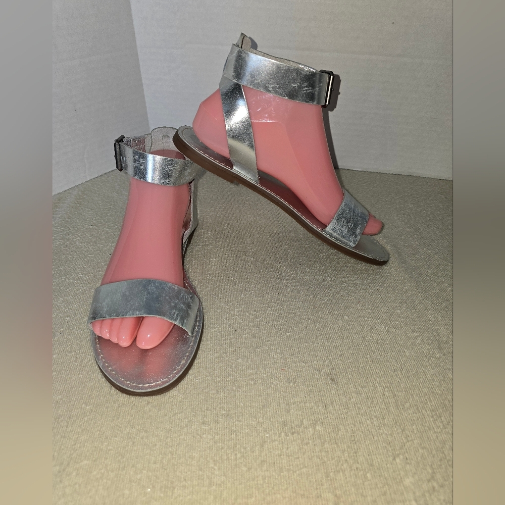 Madewell The Boardwalk Ankle-strap Sandal in silver metallic size 8